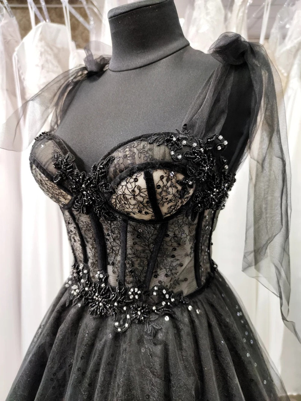 anyfreebie™- Gothic Black Wedding Dresses Sexy Ball Gown Prom Dresses Glitter Sweetheart Party Dresses Vestidos De Fiesta