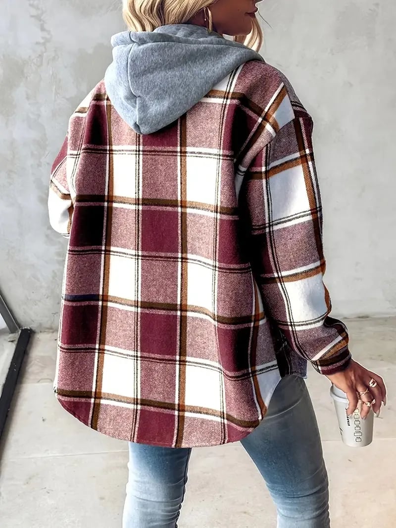 🔥Women's Plaid Button Down Fleece Lined Hooded Jackets Warm Coat
