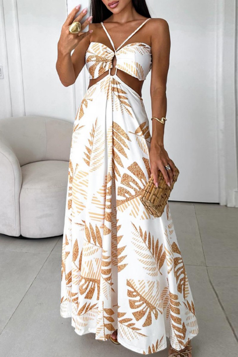 anyfreebie™-Sexy Casual Print Backless Spaghetti Strap Long Dresses