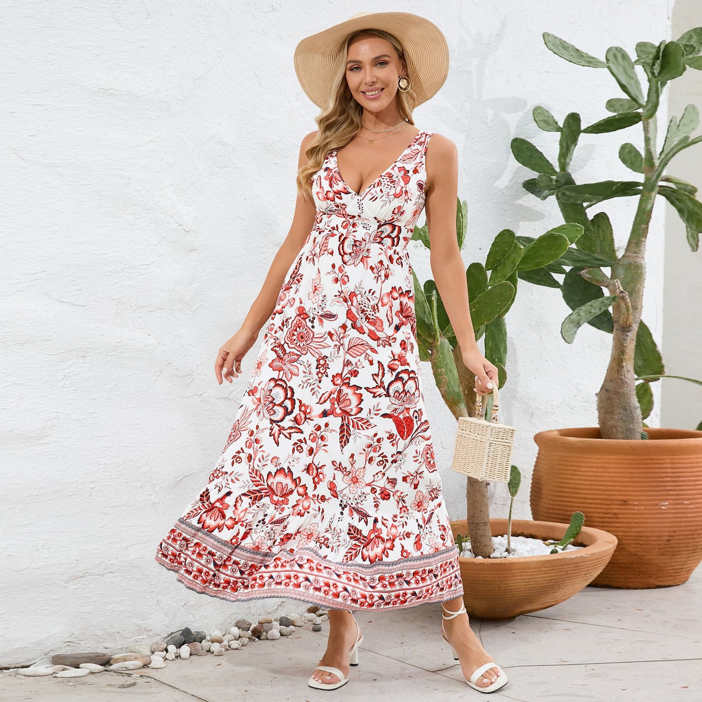 anyfreebie™-Vintage Floral Print Summer Maxi Dress