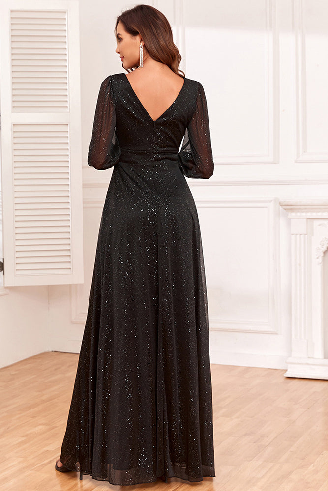 anyfreebie™-V-neck high slit big A-line sparkling evening dress