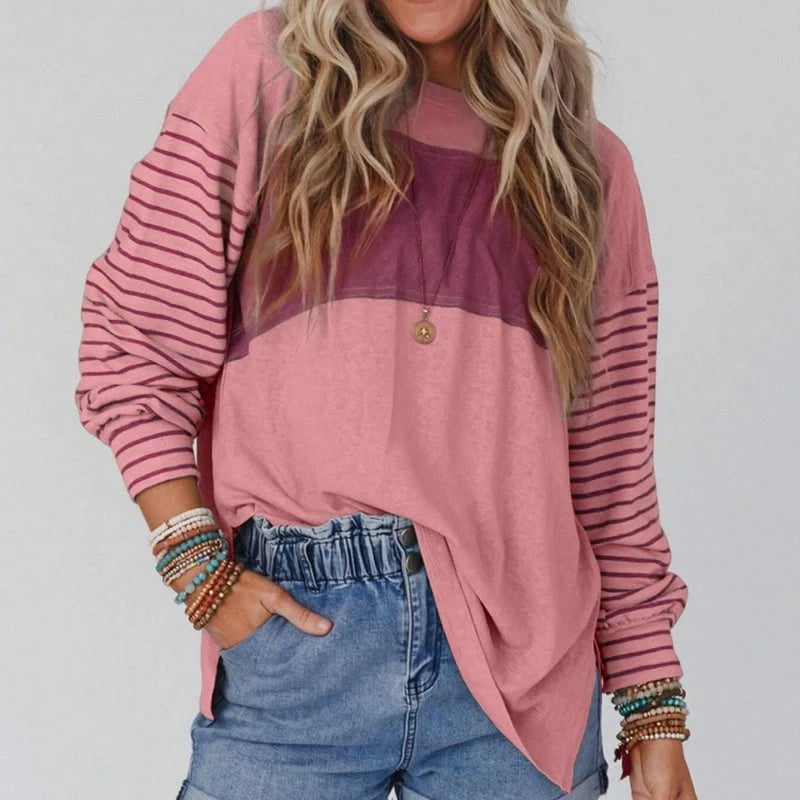 🔥Women’s Trendy Color Block Striped Long Sleeve T-Shirt