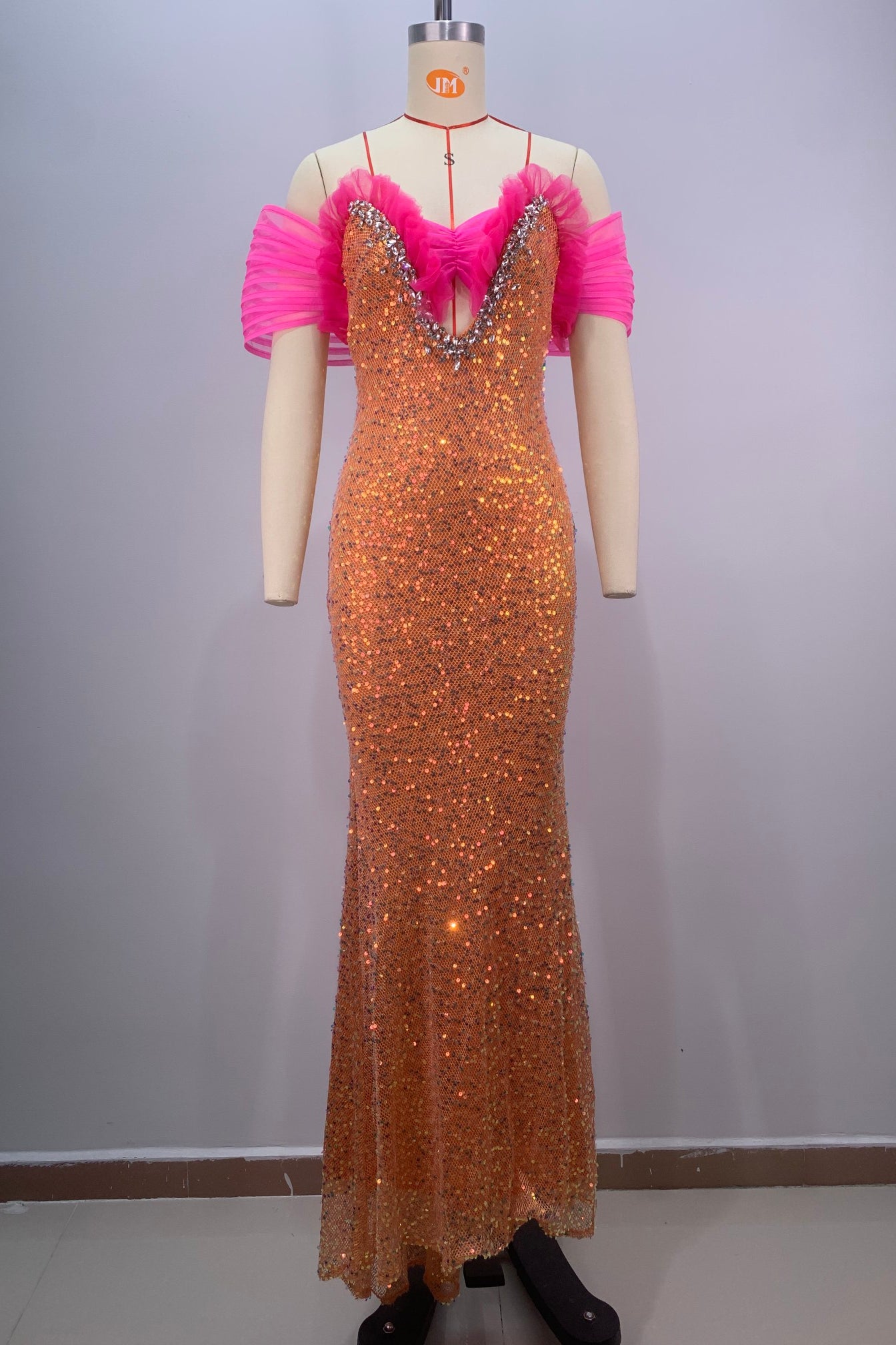 anyfreebie™-Orange fishtail sequined dress-vx