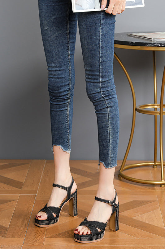 anyfreebie™-Denim design 10CM thick heel high heels