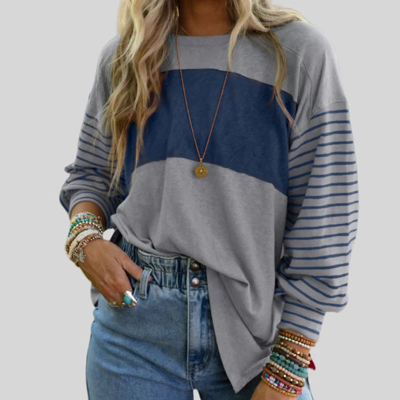 🔥Women’s Trendy Color Block Striped Long Sleeve T-Shirt