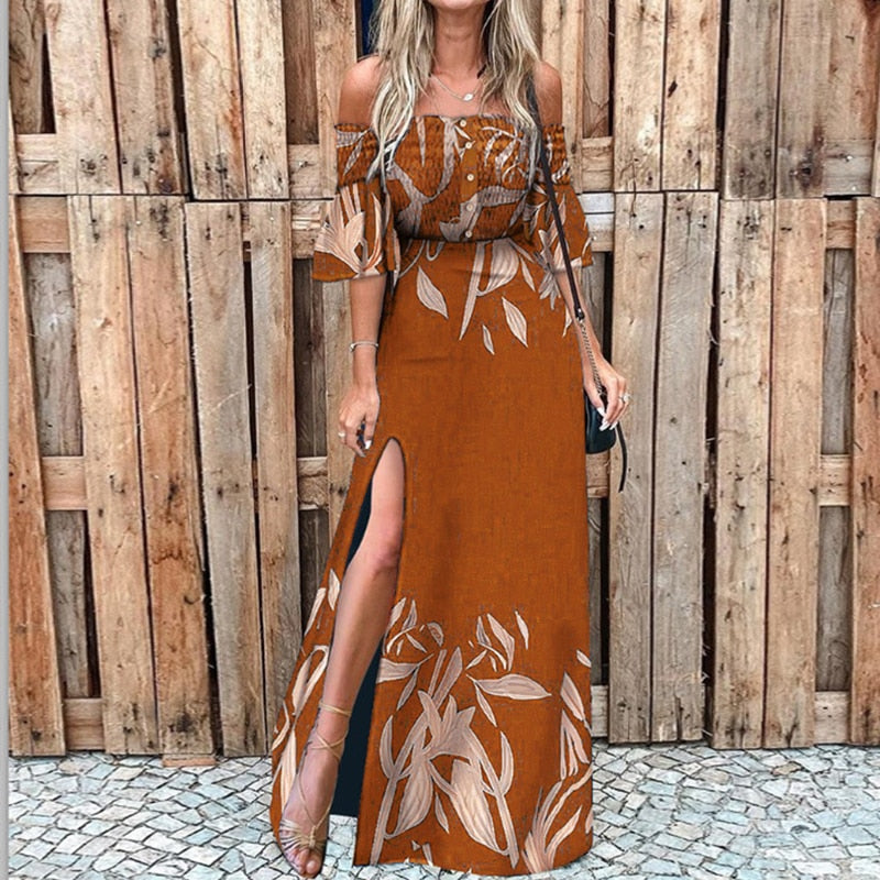 anyfreebie™ - 2024 Summer Women One Shoulder Floral Print Maxi Dress Girls High Slit Long Dresses Asymmetric Party Dresses Vestidos De Fiesta