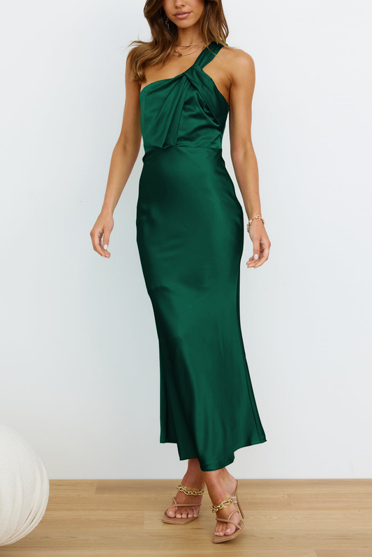 anyfreebie™-Elegant one-shoulder satin bridesmaid dress with slim fit