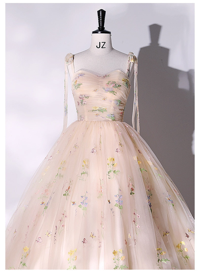 anyfreebie™- Fashion Spaghetti Strap Quinceanera Dresses New Champagne Colorful Floral Tulle Ball Gown Simple Sweet Fairy Vestido De Baile