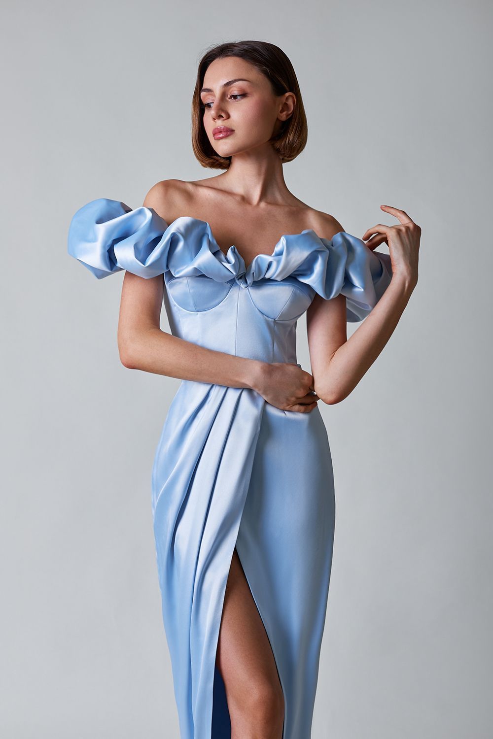 anyfreebie™-One-shoulder strapless ruffled dress with high slit