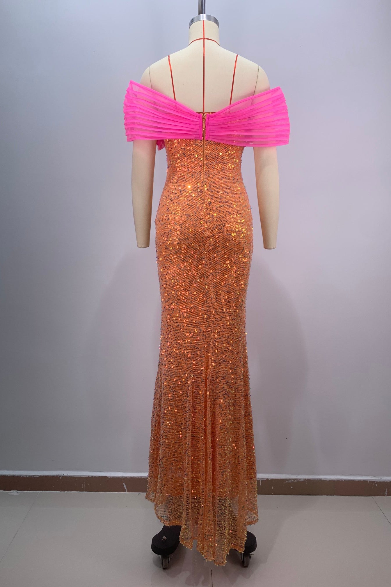 anyfreebie™-Orange fishtail sequined dress-vx