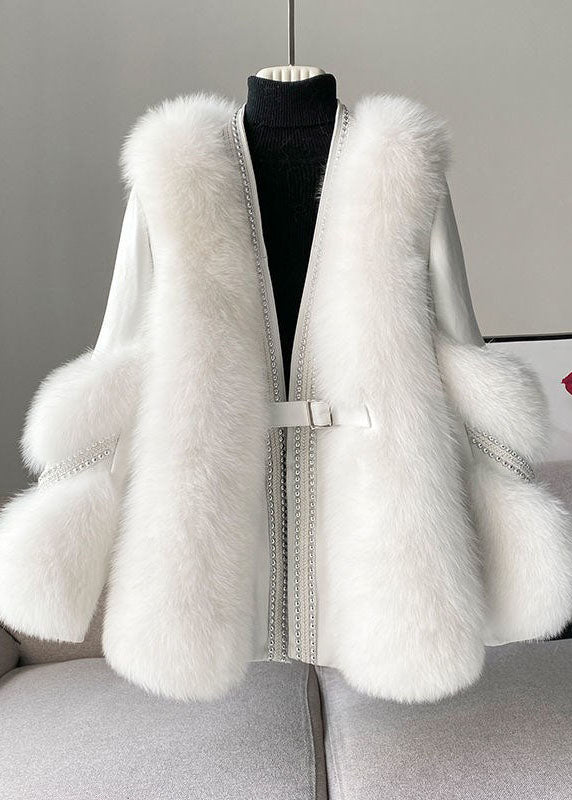 anyfreebie™-Stylish White V Neck Patchwork Mink Hair Coats Winter