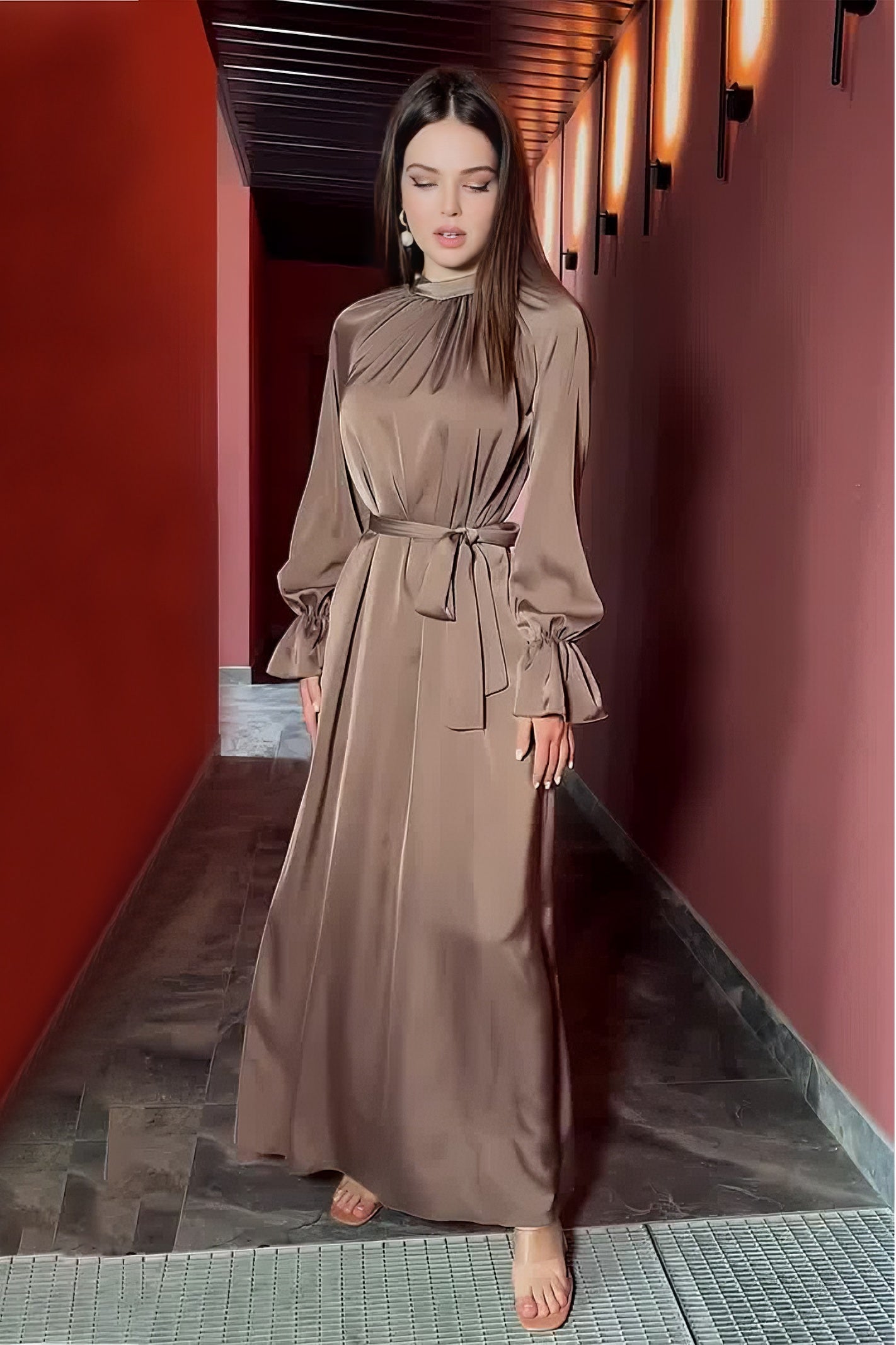 anyfreebie™-Solid Color Satin Long Sleeve Loose Dress