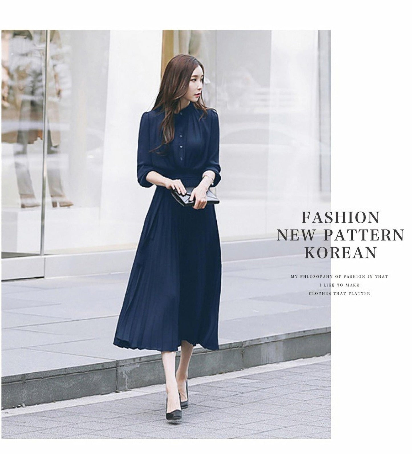 anyfreebie™- Elegant Chiffon Long Sleeve Shirt Dress Women Belt Lace Up A-line Pleated Maxi Dress Korean Fashion Fall Clothes Streetwear