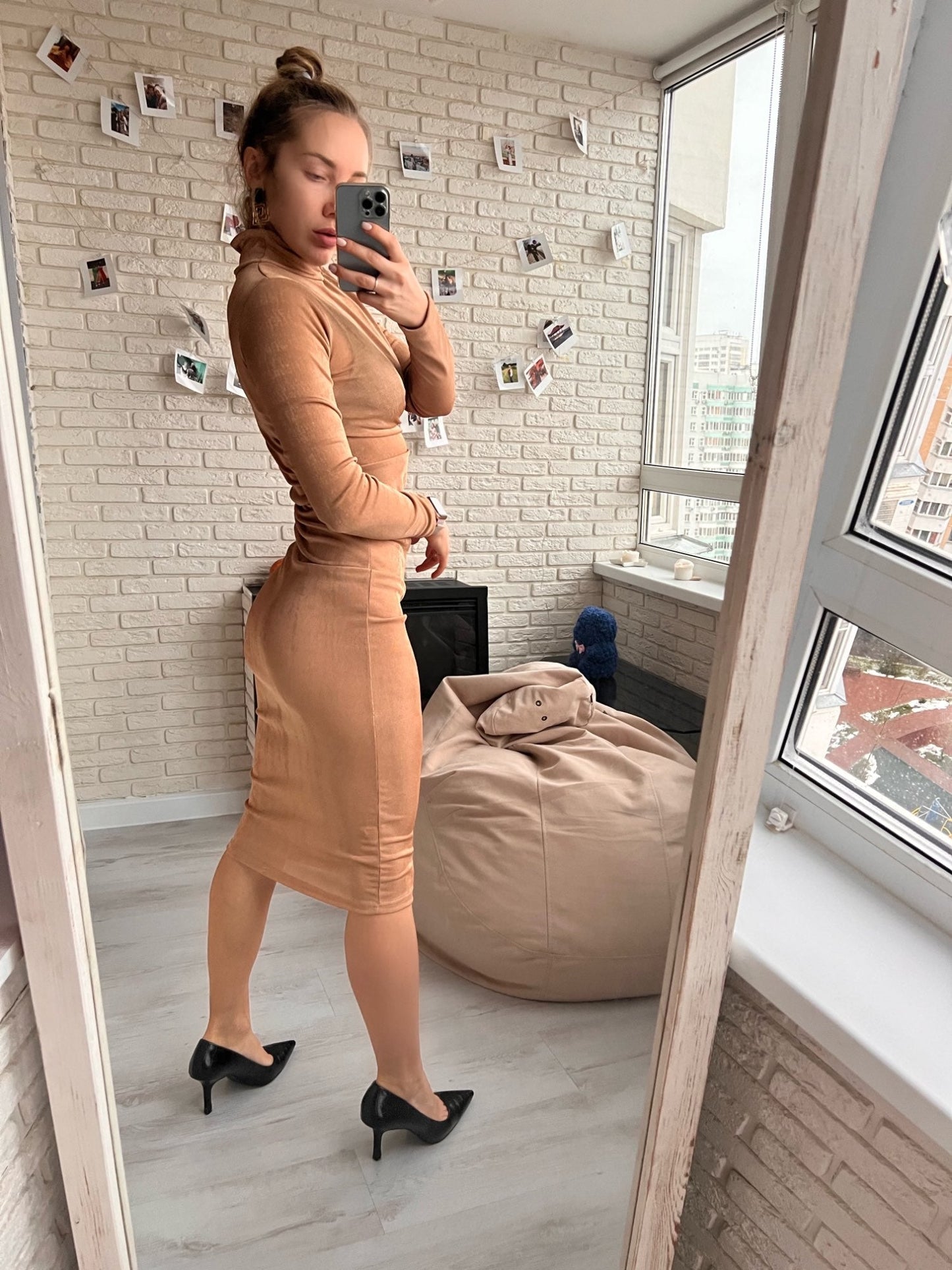 anyfreebie™- Sexy Long Sleeve Turtleneck Midi Dress for Women 2024 Spring Women&#39;s Elegant Bodycon Evening Party Long Dresses Black Blue Khaki