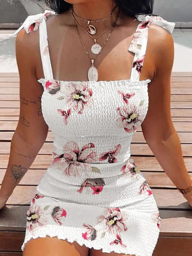 anyfreebie™-Sexy Women's Bodycon Dress 2024 New Summer Fashion White Sling Strapless Folds Mini Slim Pencil Print Tank Dresses For Women