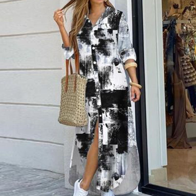 anyfreebie™- Casual Long Shirt Dress Autumn Women Long Sleeve Maxi Dresses Laides Turn-down Collar Office Dresses Loose Sundress Robe Longue