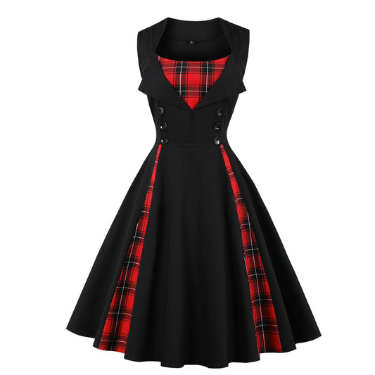 anyfreebie™-Sleeveless simple plaid retro dress