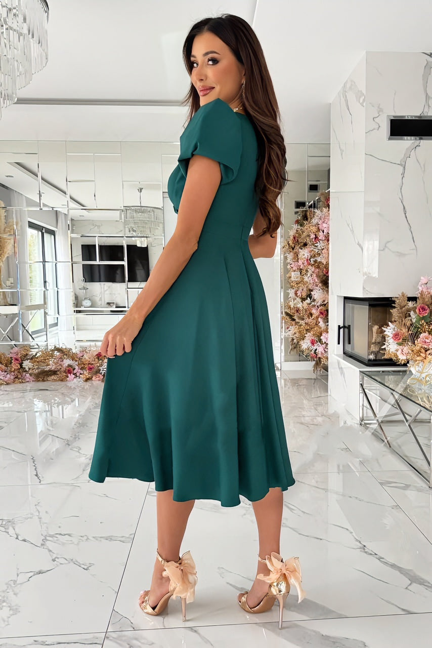 anyfreebie™-Sexy V-neck solid color short-sleeved midi dress