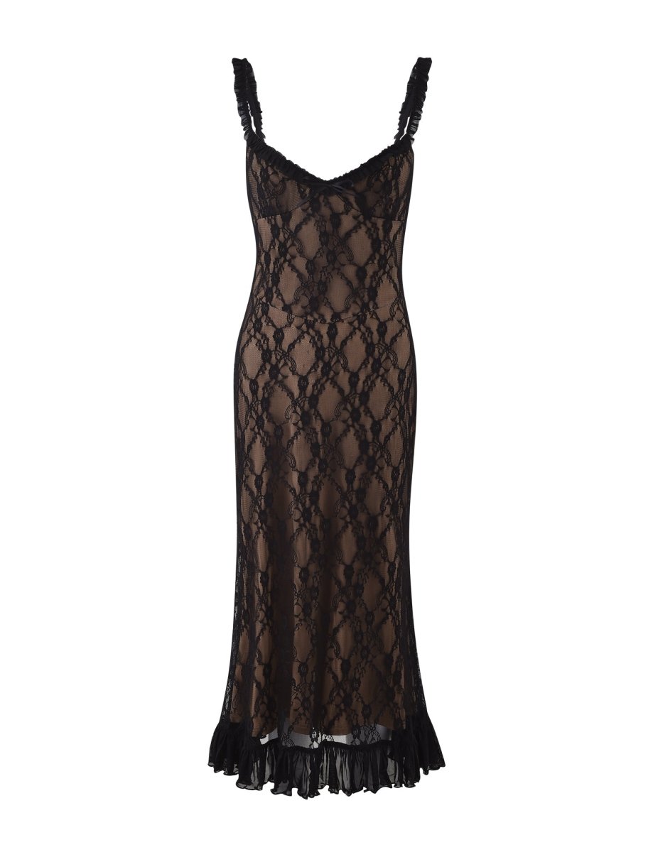 anyfreebie™-Elegant lace mesh patchwork suspender dress