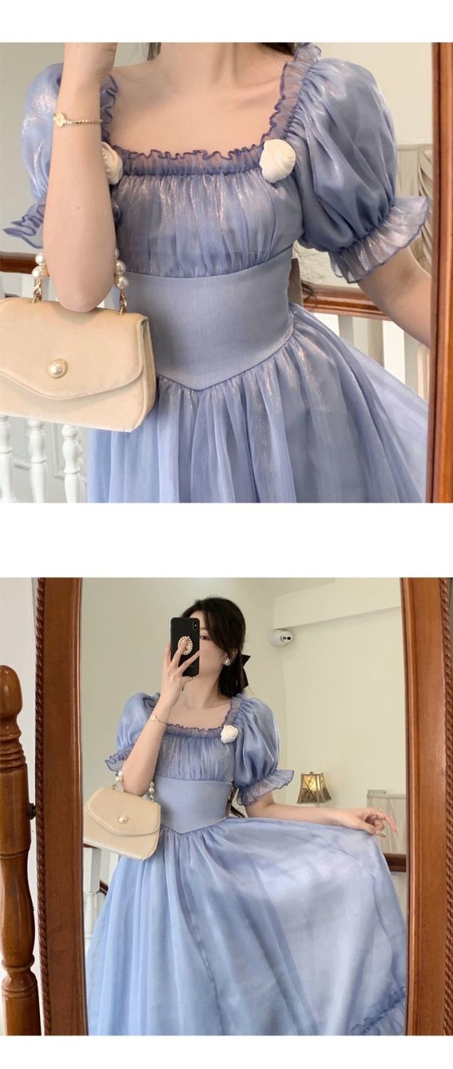 anyfreebie™- France Elegant Sweet Dress Women Autumn Winter Vintage Eveving Party Midi Dresses Chic Korean Retro Blue Fairy Dress 2024 New