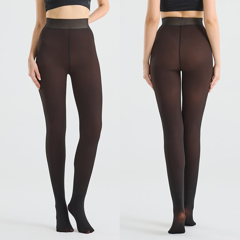Women's Sheer Fake Translucent High Waisted Thermal Fleece Lined Tights