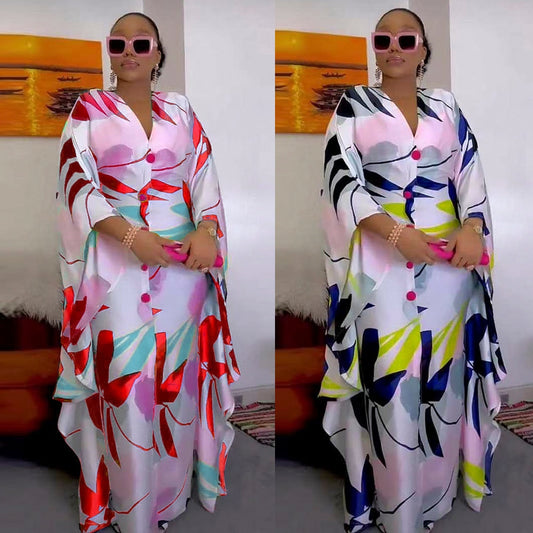 anyfreebie™- African Dashiki Print Long Dresses For Women Plus Size Boubou 2024 Spring New Maxi Robe Turkey Nigerian Party Outfits Abayas