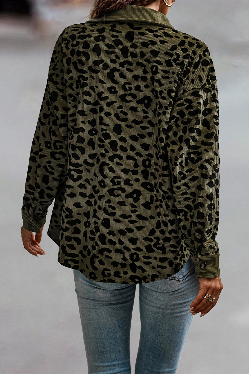 anyfreebie™-Casual Sweet Leopard Pocket Turndown Collar Tops