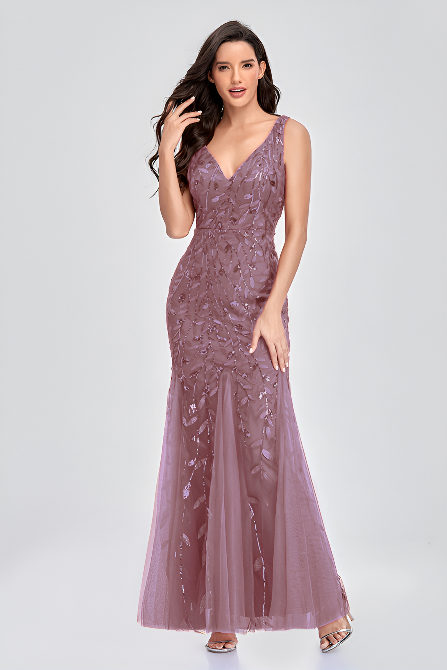 anyfreebie™-Evening dress v-neck tulle embroidered sequin sexy mermaid ball gown