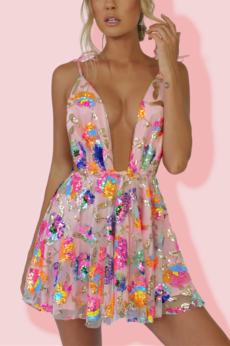 anyfreebie™- Rainbow Sequin Open Back Slip Mini Dress