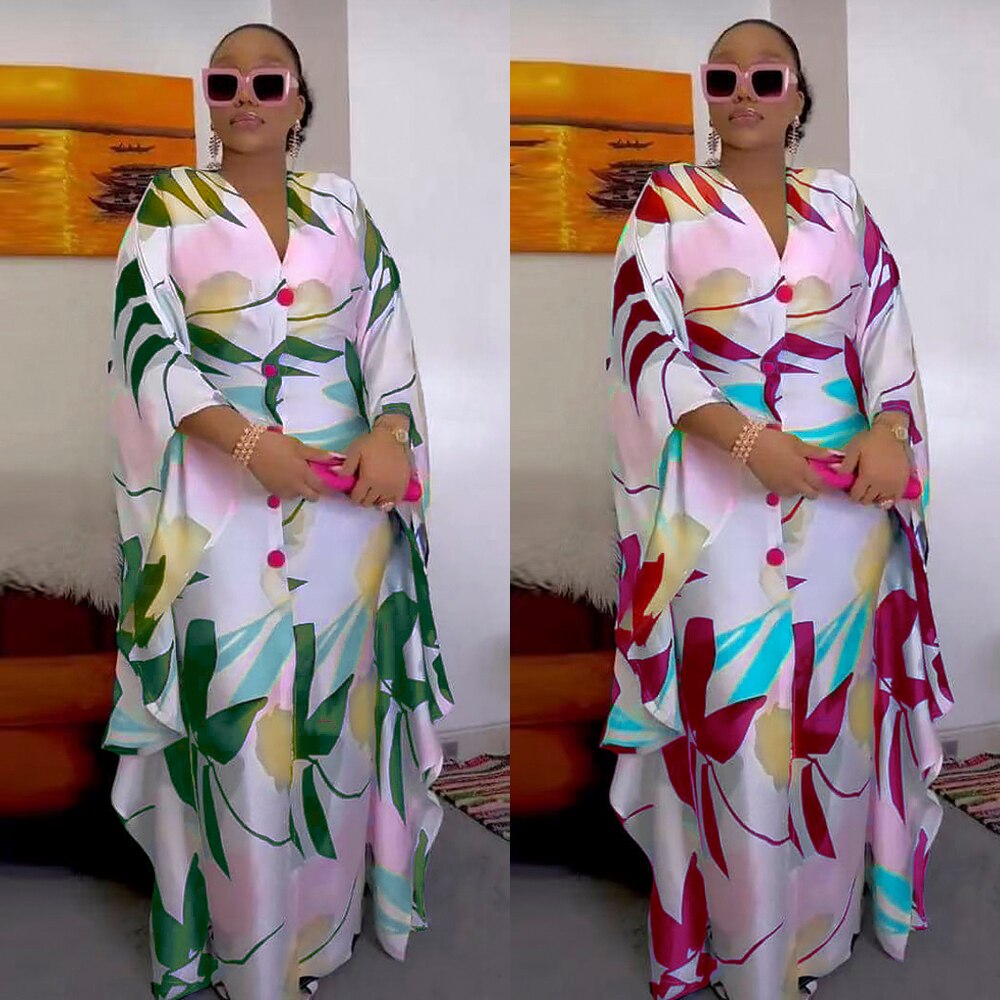 anyfreebie™- African Dashiki Print Long Dresses For Women Plus Size Boubou 2024 Spring New Maxi Robe Turkey Nigerian Party Outfits Abayas