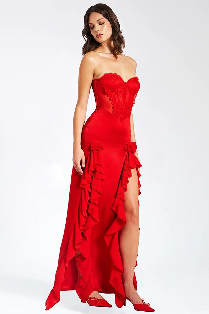 anyfreebie™-Strapless dress ruffled slimming high slit evening dress