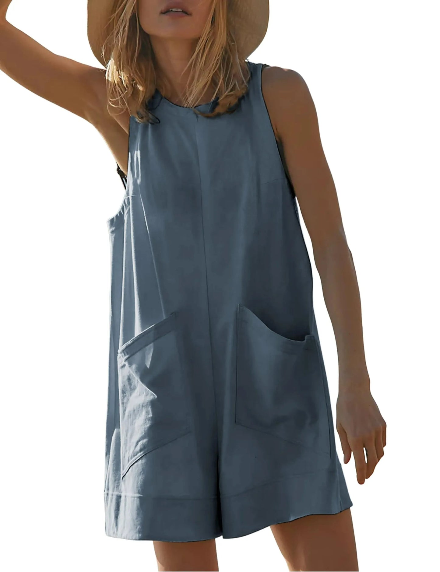 New Women's Casual Jumpsuit Stretch Sleeveless Shorts Jumpsuit