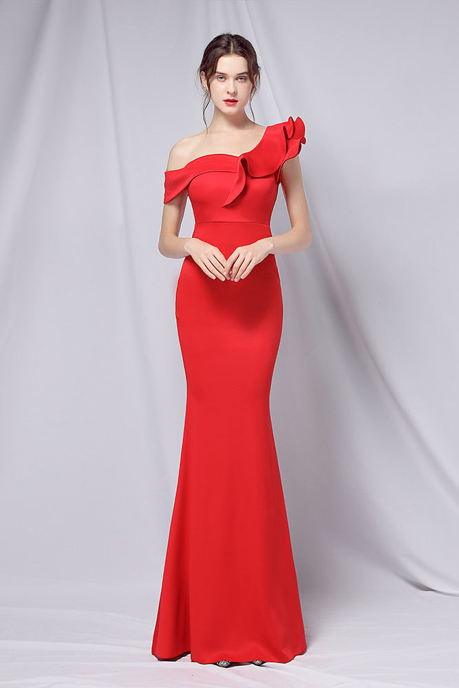 anyfreebie™-Solid color one shoulder banquet evening dress