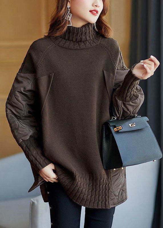 anyfreebie™-Simple Coffee Turtleneck Patchwork Loose Fall Knit sweaters