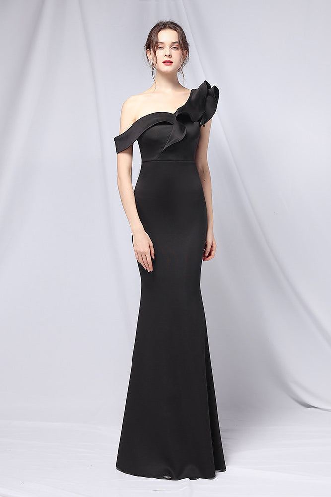 anyfreebie™-Solid color one shoulder banquet evening dress