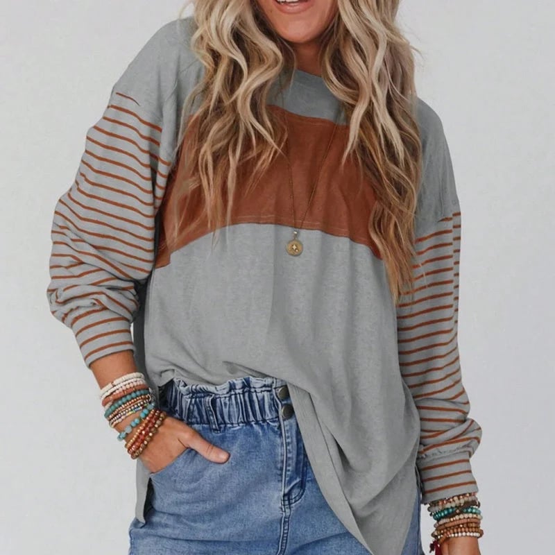 🔥Women’s Trendy Color Block Striped Long Sleeve T-Shirt