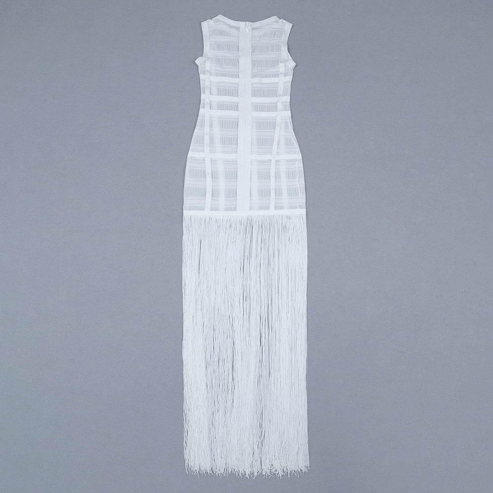 anyfreebie™-Hollow Fringe White Sleeveless One-piece Dress Summer Party Gathering Dresses