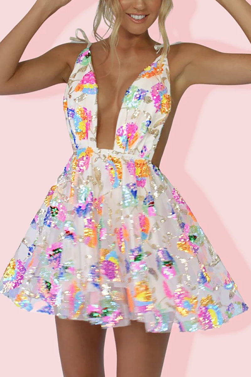 anyfreebie™- Rainbow Sequin Open Back Slip Mini Dress