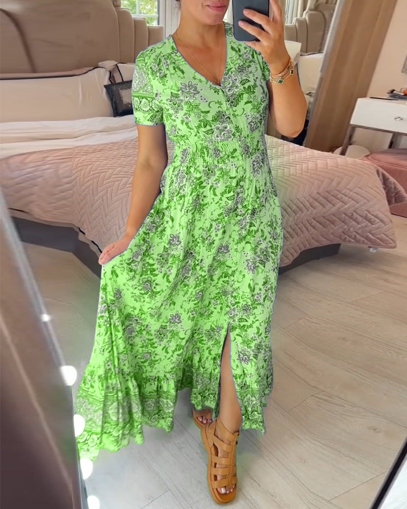 Floral Print V-Neck Dress