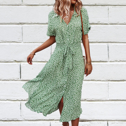 anyfreebie™-2024 Summer Puff Sleeve Long Dress Women Elegant Printed V-Neck Maxi Dresses Boho Drawstring Loose Holiday Beach Dress