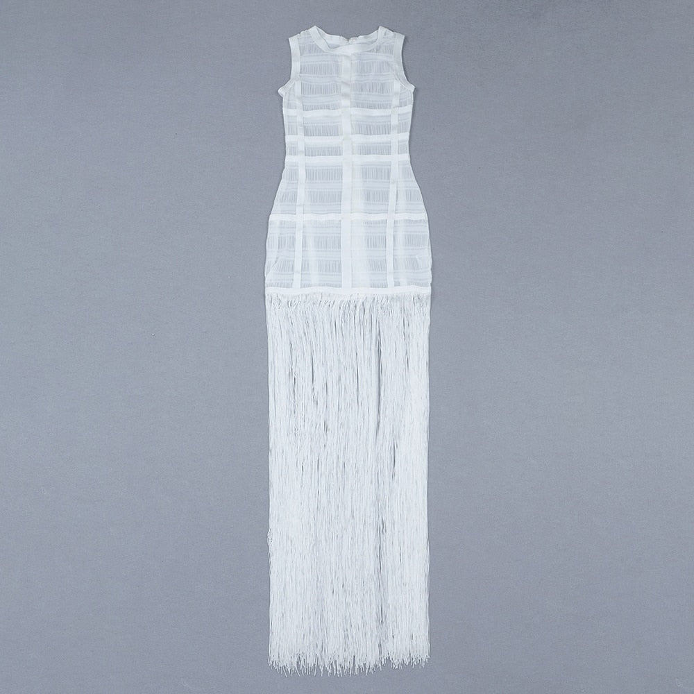 anyfreebie™-Hollow Fringe White Sleeveless One-piece Dress Summer Party Gathering Dresses