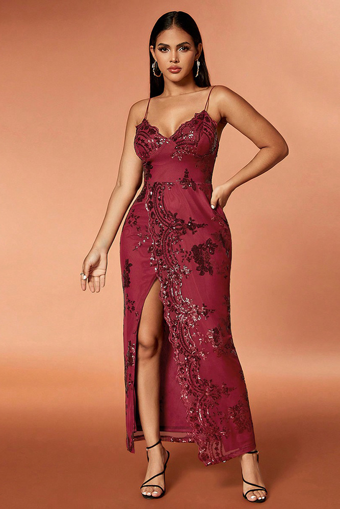 anyfreebie™-Sequined slit skirt hip-hugging sexy evening dress