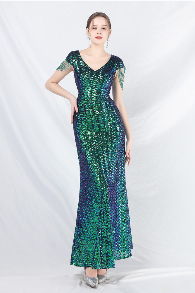 anyfreebie™-Beaded sequined long A-line evening gown