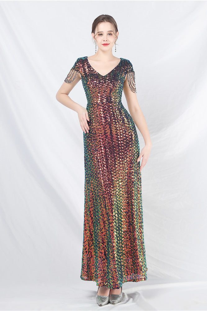 anyfreebie™-Beaded sequined long A-line evening gown