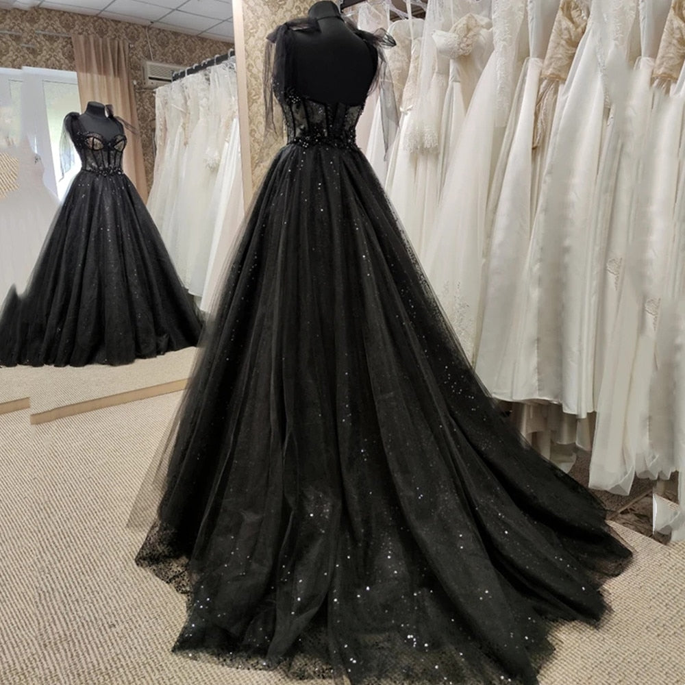 anyfreebie™- Gothic Black Wedding Dresses Sexy Ball Gown Prom Dresses Glitter Sweetheart Party Dresses Vestidos De Fiesta