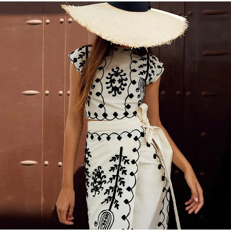 anyfreebie™-Stylish Printed Vacation Style Two Piece Dress