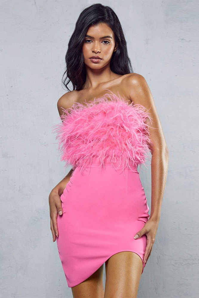 anyfreebie™-Backpack exposed ostrich feather fringed tube top dress