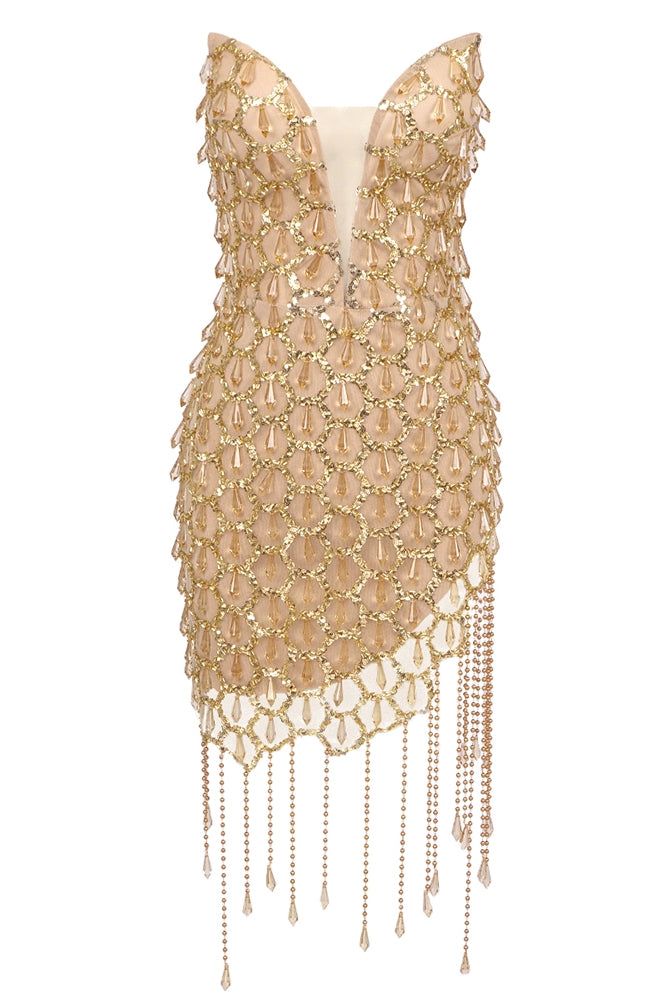 anyfreebie™-Strapless rhinestone fringe dress-vx