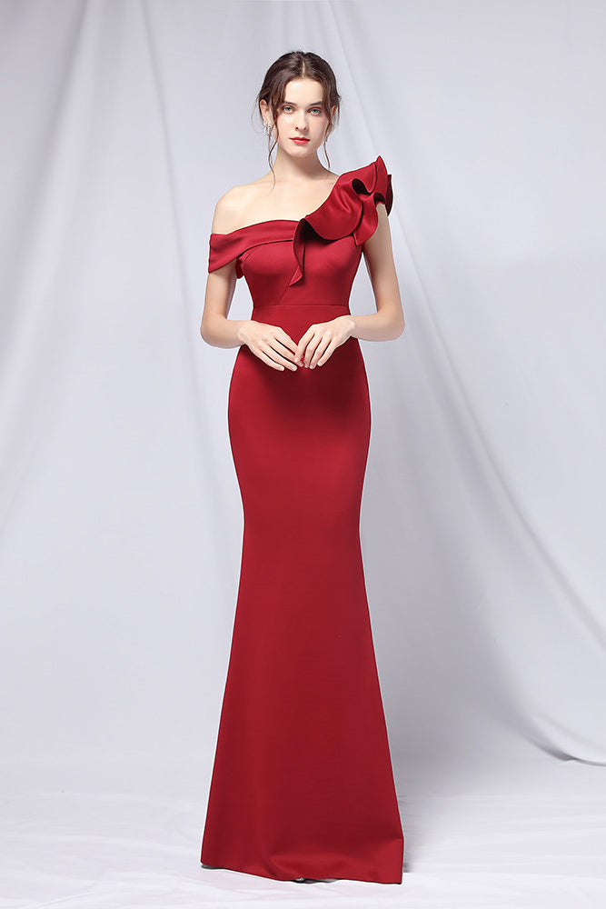 anyfreebie™-Solid color one shoulder banquet evening dress