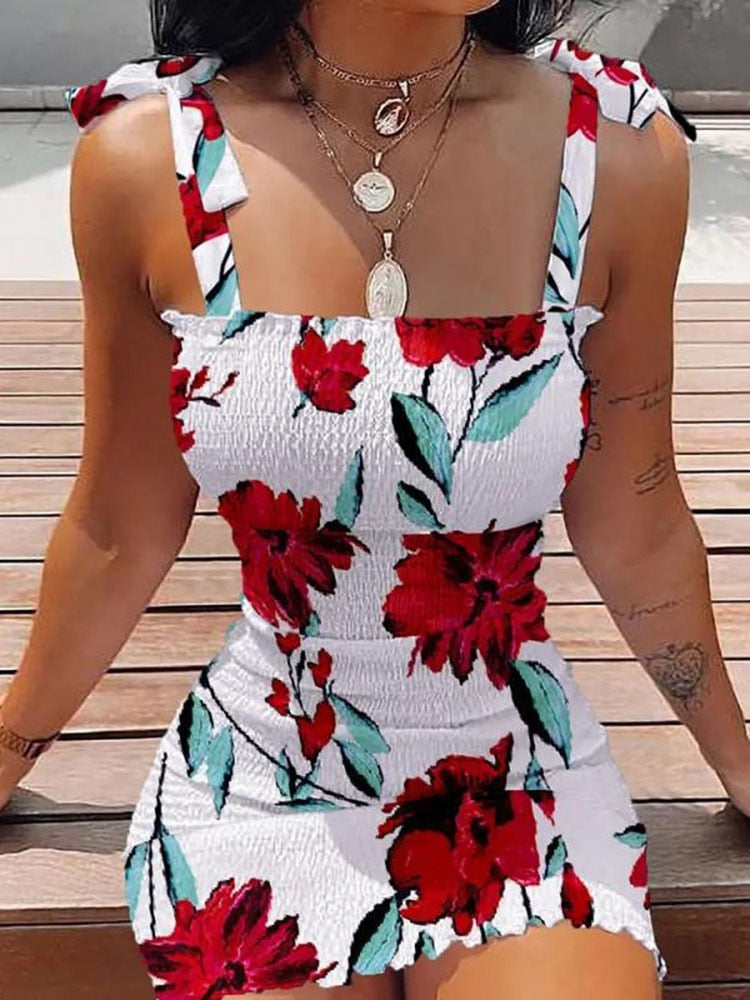 anyfreebie™-Sexy Women's Bodycon Dress 2024 New Summer Fashion White Sling Strapless Folds Mini Slim Pencil Print Tank Dresses For Women